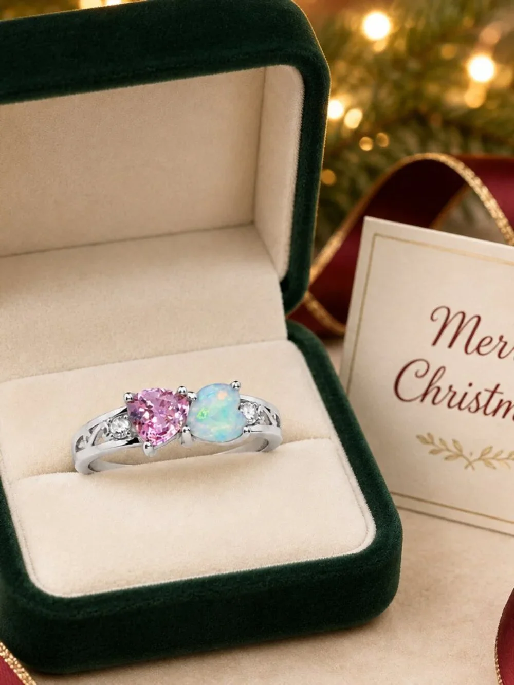 Blue Opal & Tanzanite CZ Heart Ring – .925 Sterling Silver – Size 7 R-9